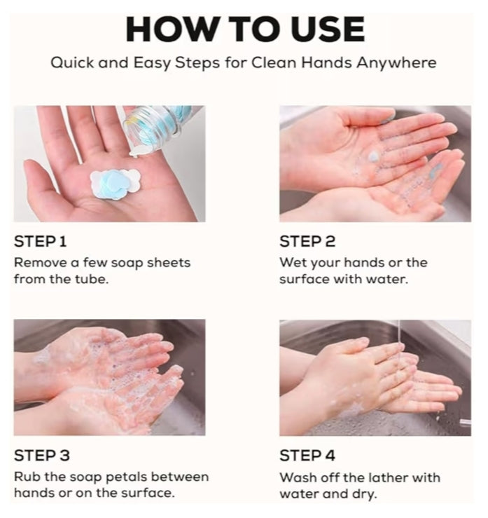 Disposable Paper Soap Tube, Mixed Fragrance Paper Soap Sheets, Flower Design, Compact and Portable, Gentle on All Skin Types, Dissolves Easily, Hygienic and Travel-Friendly pack of 3 and3 free