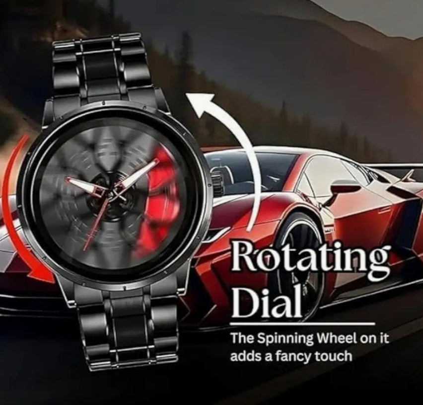 DEVIL 360° Spinning Rotating Car Wheels Gyro Men's Sport Watch| Black Coated Stainless Steel Chain Analog Luxury Watches for Boy's and Men
