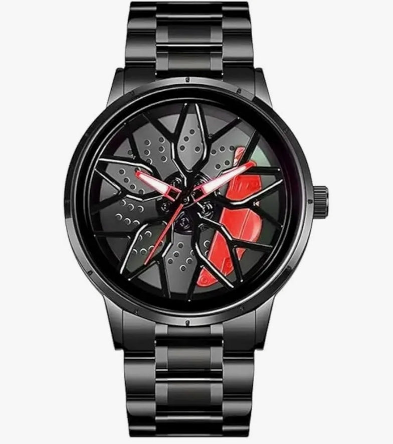 DEVIL 360° Spinning Rotating Car Wheels Gyro Men's Sport Watch| Black Coated Stainless Steel Chain Analog Luxury Watches for Boy's and Men