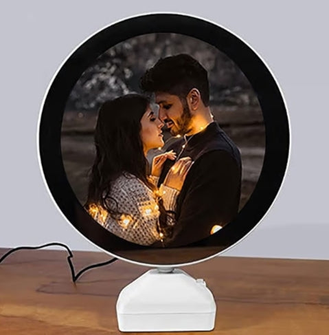 Magic Mirror Photo Frame With Light Photos Gift Personalized Customized Frames For Valentines Day Gifts, Anniversary, Birthday And Home Decor(Plastic, Tabletop, White, Pack Of 1,Round, framed)